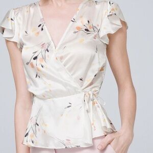 white house black market 𖤓 nwt cream wrap silk blouse.